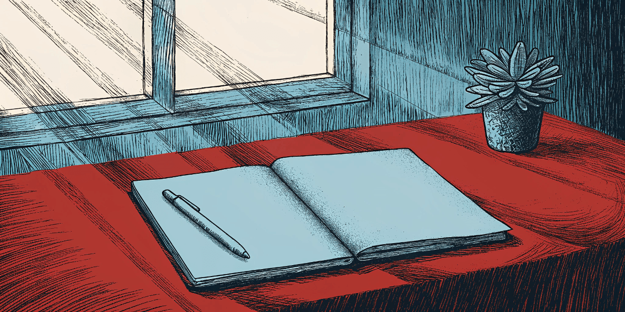 A blank journal on a table